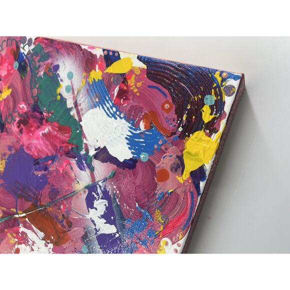 Handmaid Painting Pink Acrylic Canvas Abstract Home Decor Art Multicolor 16 x 16 - Picture 2 of 11